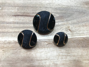 Black & Gold Textured Swirl Glass Button