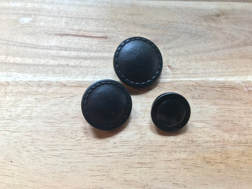 Flat Top Black Leather Buttons.   Price per Button