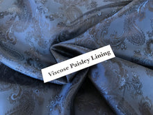 Load image into Gallery viewer, Navy Viscose Paisley Lining.   1/4 Metre Price