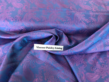 Load image into Gallery viewer, Periwinkle/ Shot Pink Viscose Paisley Lining.   1/4 Metre Price