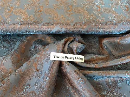 #1155 Bronze/Pale Blue Viscose Paisley Lining Remnant