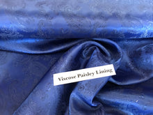 Load image into Gallery viewer, Royal Blue Viscose Paisley Lining     1/4 Metre Price