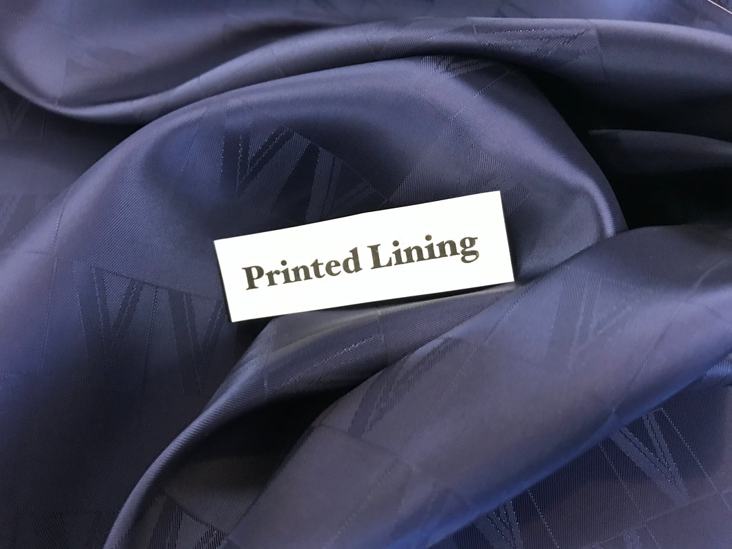 Navy “V” print Designer Bemberg Lining     1/4 Meter Price