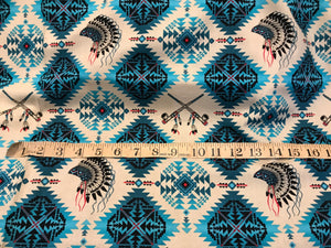 Native Spirit Headdress & Pipe 100% Cotton.     1/4 Meter Price