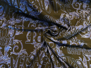 Royal & Black Designer Baroque Scroll 100% Cotton Knit.    1/4 Meter Price