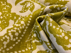 Large Scale Chartreuse Paisley 100% Linen      1/4 Meter Price