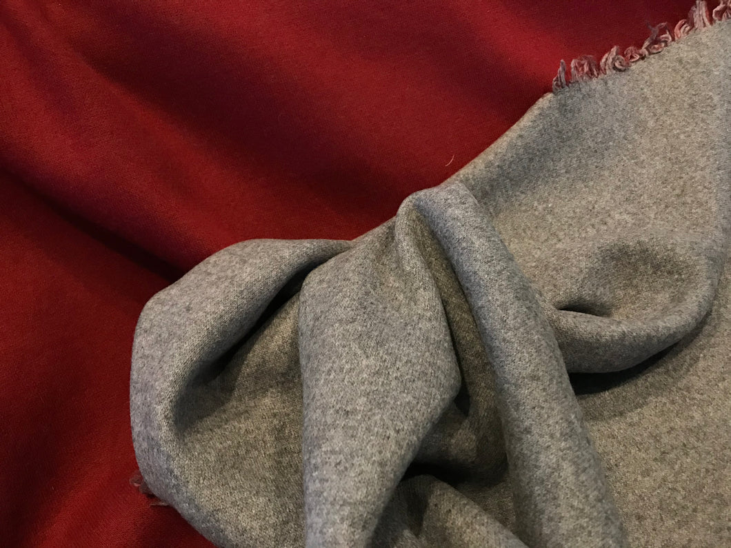 Reversible Grey & Red 100% Wool Double Knit.     1/4 Meter Price