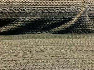 Grey/Olive Green Textured Faux Cable knit 93% Polyester 5% Rayon 2% Spandex.    1/4 Meter Price