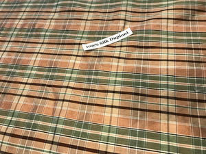 #852 Green Pink Plaid 100% Silk Dupioni Remnant.  3x available