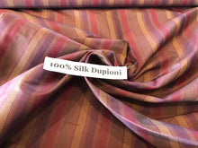 Load image into Gallery viewer, Muted Purple &amp; Maroon Striped Dupioni 100% Silk.   1/4 Metre Price