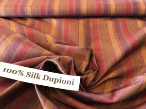 Muted Purple & Maroon Striped Dupioni 100% Silk.   1/4 Metre Price
