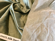 Load image into Gallery viewer, Sage Green Interfaced Dupioni 100%  Silk.    1/4 Metre Price