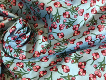 Load image into Gallery viewer, Pink Pansies on Sky Blue 100% Cotton Poplin.    1/4 Metre Price