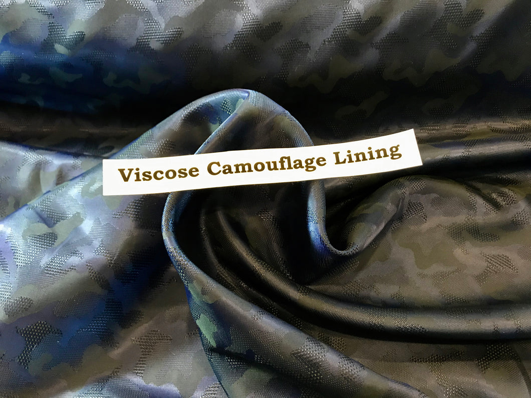 Camouflage Gold & Navy Viscose Lining      1/4 Metre Price