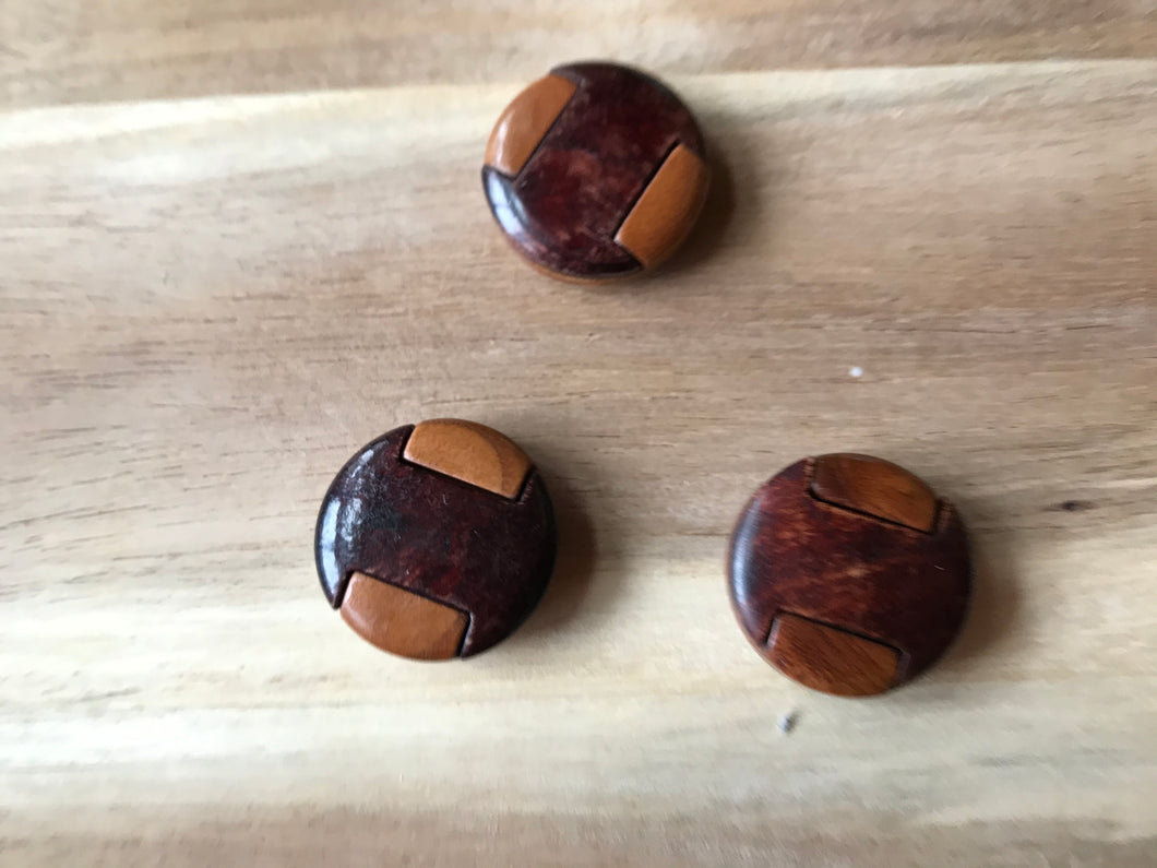 Brown & Burgundy Wood Button.   Price per Button