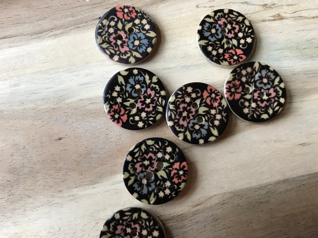 Black Poppy Garden Coconut Shell Button.   Price per Button
