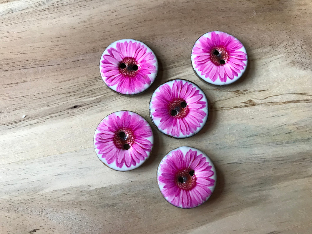 Pink Daisy Coconut Shell Button.   Price per Button