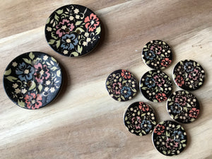 Black Poppy Garden Coconut Shell Button.   Price per Button