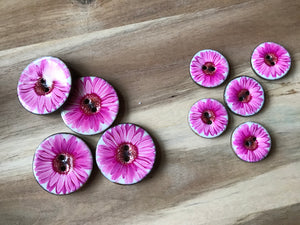 Pink Daisy Coconut Shell Button.   Price per Button
