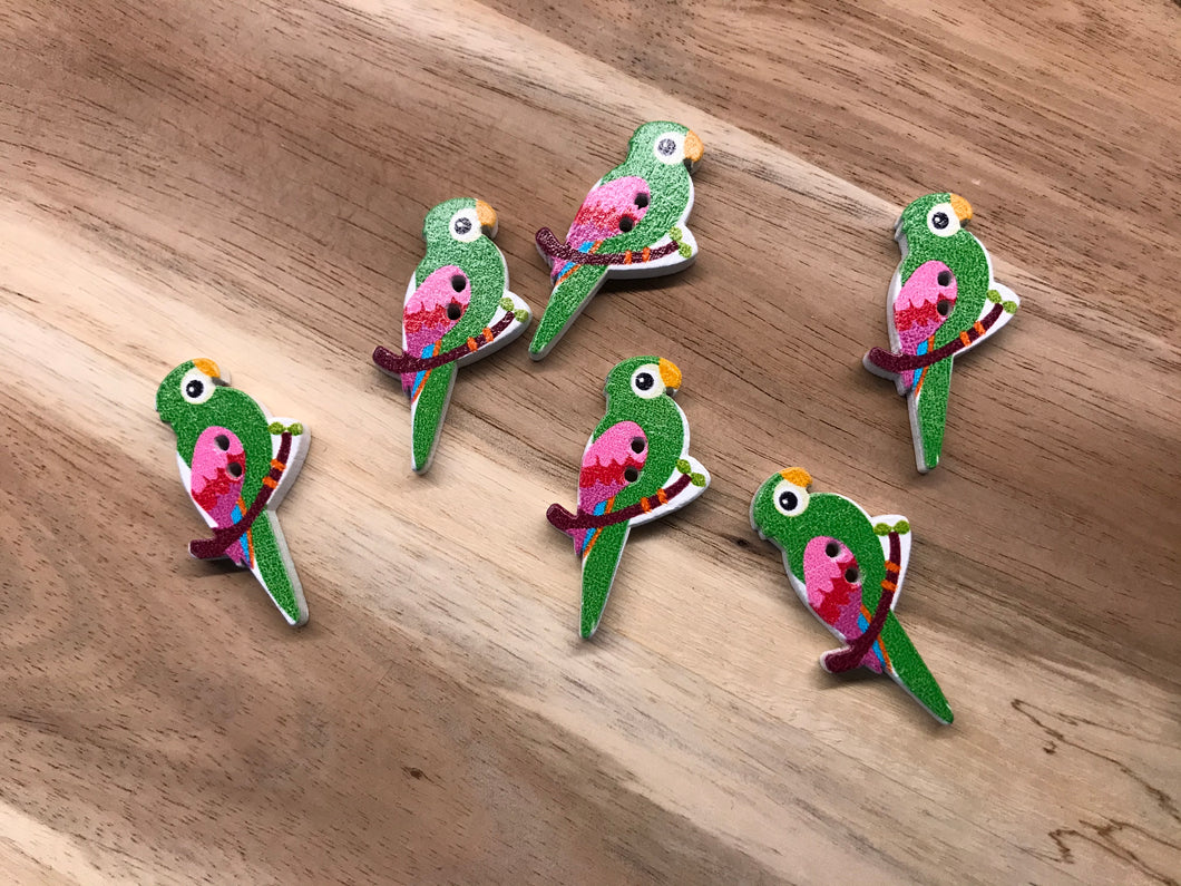 Lime Green Wood Parrot Button.    Price per Button