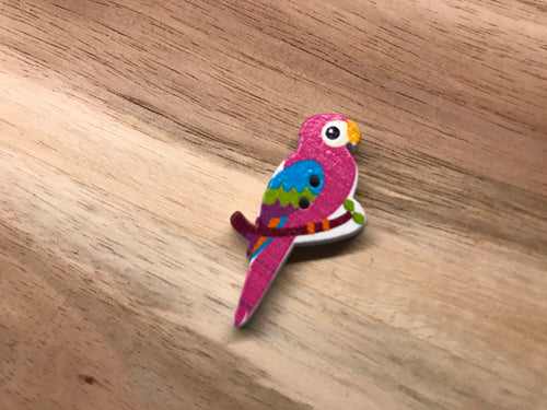 Pink Parrot Wood Button.    Price per Button