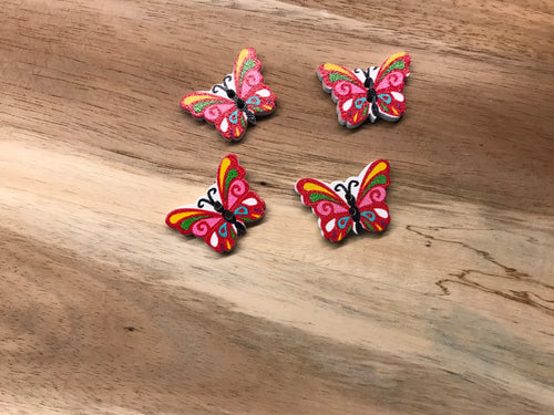 Red & Pink Butterfly Wood Button.    Price per Button