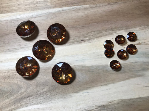 Brown/Gold Plastic Rhinestone 2 Hole Button.   Price per Button