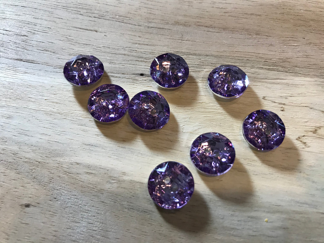 Lavender Plastic Rhinestone 2 Hole Button.   Price per Button