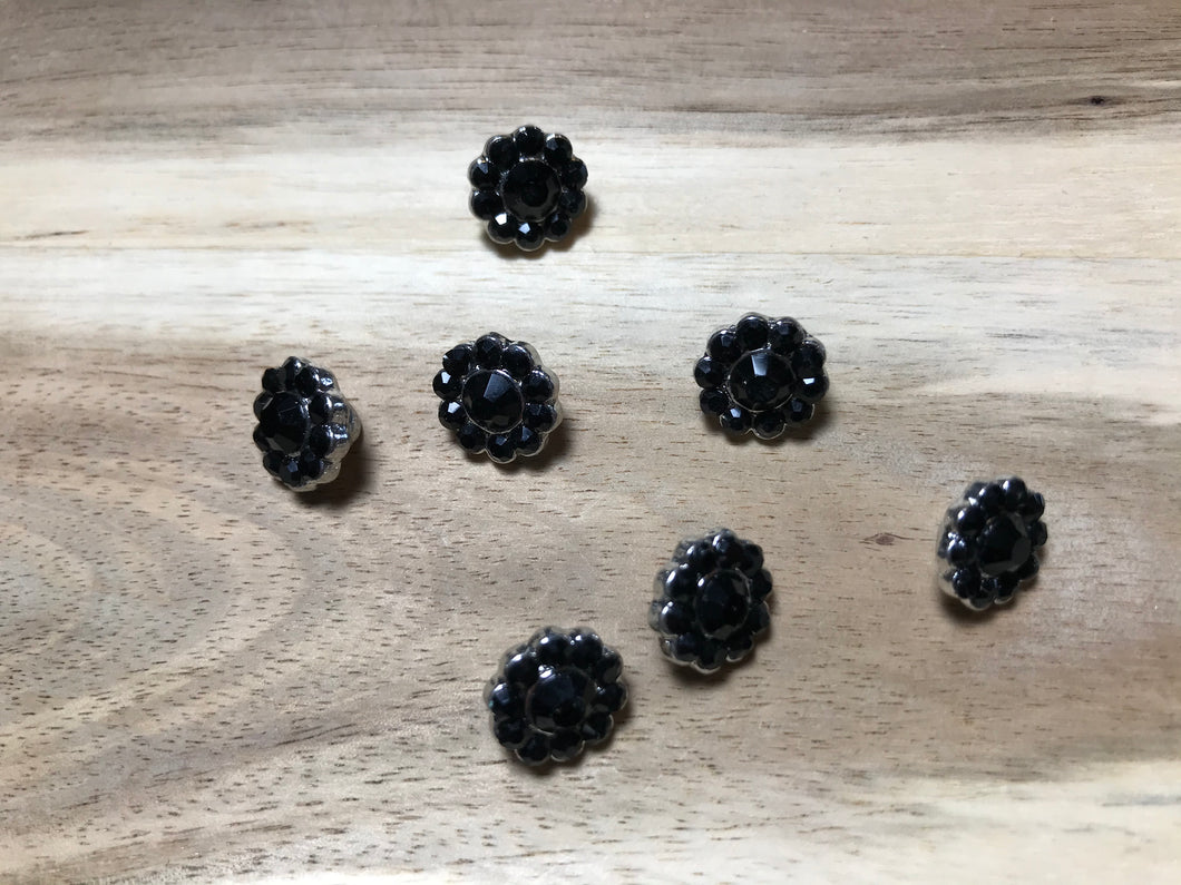 Black Onyx Floral Rhinestone Button.   Price per Button