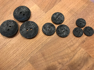 Black Paisley Coconut Shell Button.   Price per button