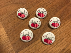 Happy Bees Plastic Button.   Price per Button