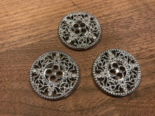 Load image into Gallery viewer, Silver 4 hole Filigree Button.   Price per Button