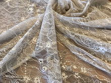 Load image into Gallery viewer, Beige Chantilly Double Scalloped Lace.    1/4 Metre Price