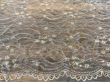 Load image into Gallery viewer, Beige Chantilly Double Scalloped Lace.    1/4 Metre Price