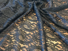 Load image into Gallery viewer, Black Paisley Stretch Lace.    1/4 Metre Price