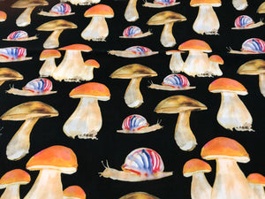 Digital Mushrooms & Snails 100% Cotton Lawn.    1/4 Metre Price