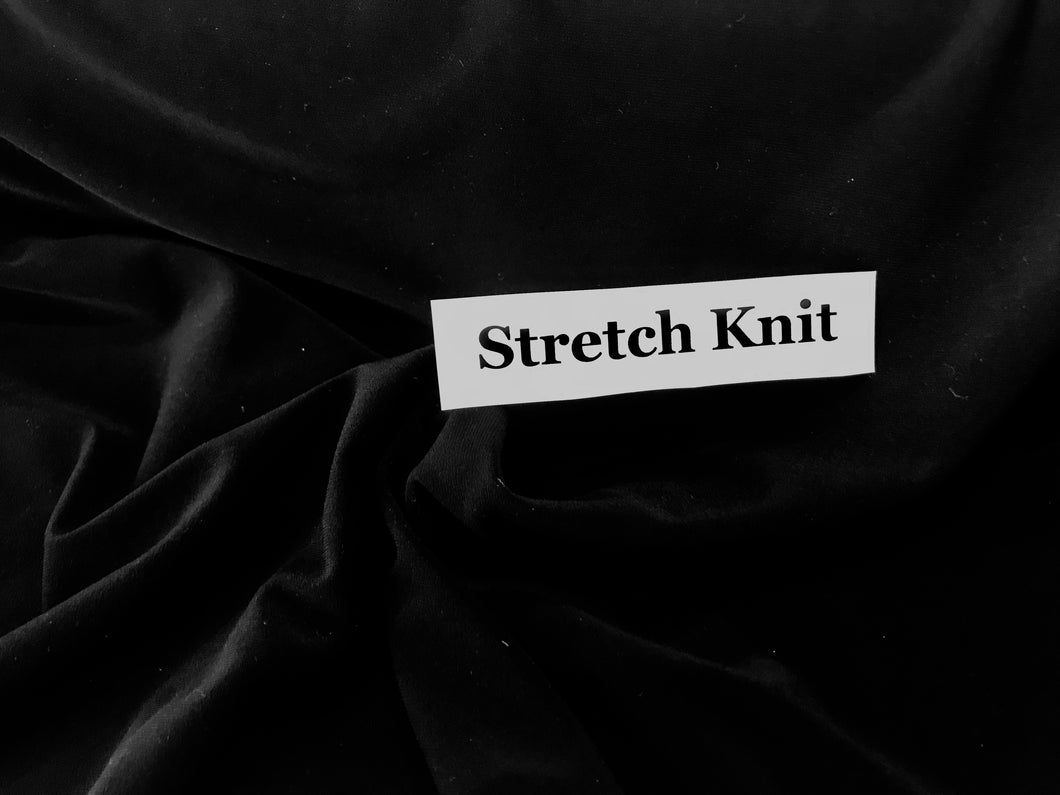 Black stretch Knit 92% Polyester 8% Spandex.   1/4 Metre Price