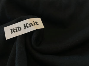 Black 48% polyester 48% cotton 4% spandex Rib knit.  1/4 Metre Price
