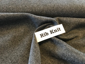 Granite Grey 48% polyester 48% cotton 4% spandex ribbing knit.  1/4 Metre Price