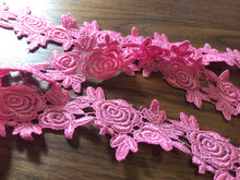 Load image into Gallery viewer, Bubblegum Pink Roses Lace Trim.   1/4 Metre Price