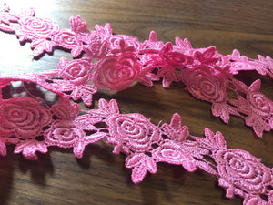 Bubblegum Pink Roses Lace Trim.   1/4 Metre Price