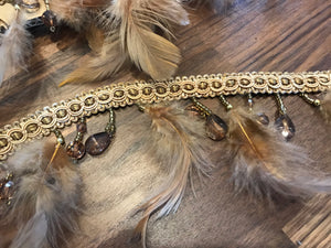 Gold Crystals & Feathers Trim.   1/4 Metre Price
