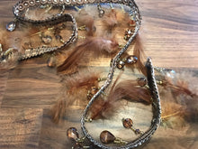 Load image into Gallery viewer, Brown/Ecru Crystals &amp; Feathers Trim.   1/4 Metre Price