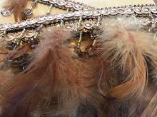 Load image into Gallery viewer, Brown/Ecru Crystals &amp; Feathers Trim.   1/4 Metre Price