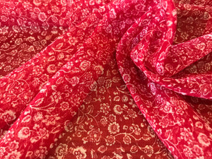 Red & White Floral 100% Silk Chiffon.   1/4 Metre Print