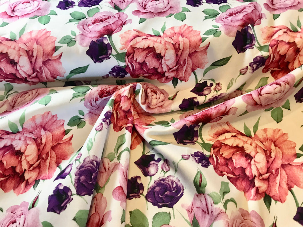 Rose Garden 97% Cotton 3% Spandex Sateen.    1/4 Metre Price