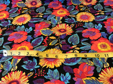 Load image into Gallery viewer, Neon Floral on Black 100% Cotton.   1/4 Metre Price