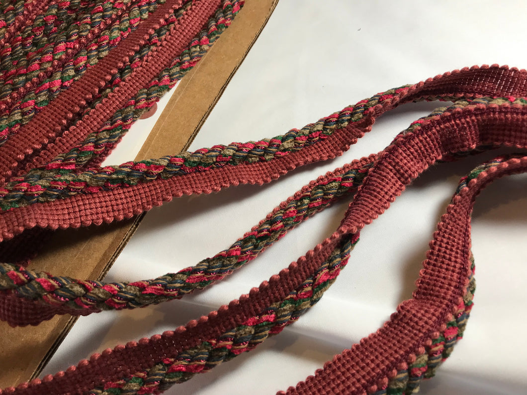 Burgundy & Green Chenille Piping Cord.   1/4 Metre Price