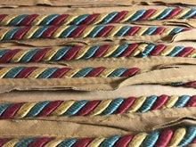 Load image into Gallery viewer, Gold, Burgundy &amp; Teal Piping Cord.     1/4 Metre Price
