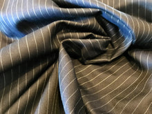 Load image into Gallery viewer, Midnight Navy &amp; White Pinstripe 100% Silk Suiting.   1/4 Metre Price
